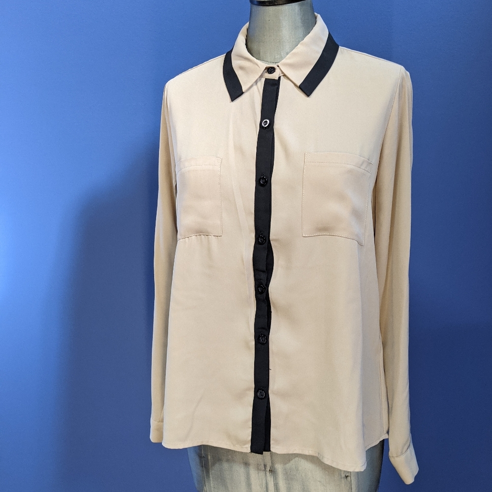 Two-Tone Cream & Black Monteau Blouse Med
